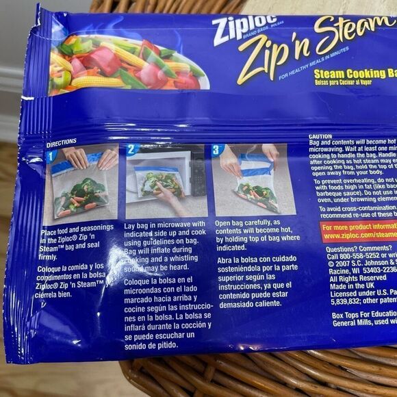 New Ziploc Zip'N Steam 7‎ Large Steam Cooking Bags Microwave Discontinued Rare - Picture 5 of 6